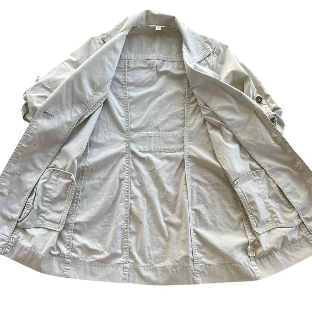 CAbi Women’s Size 0 Classic Tan Beige Sandy Short Sleeve Trench Coat Jacket #777